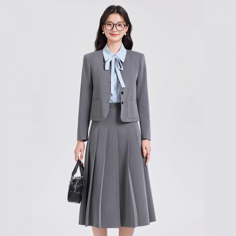 Women Formal Wear Shirt And Pant - 女性用グレーショートスーツセット プロフェッショナルフォーマルウェア 公務員 通勤 面接 スリムフィットブレザー