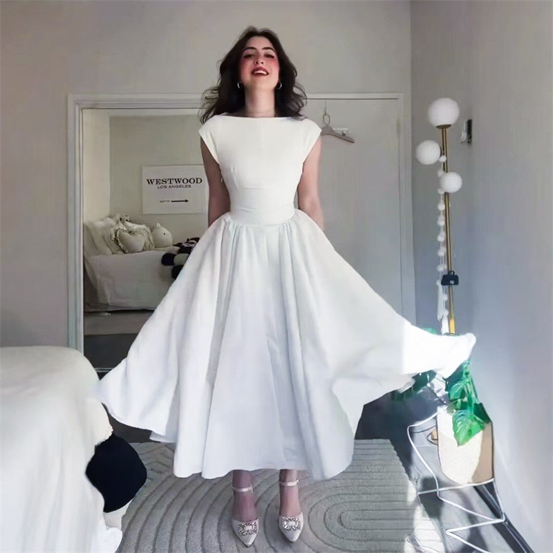 Women Formal Party Wear Dress - エレガントなプリンセス女性ウエディングドレスセクシーな O ショルダーバックレスノースリーブロング A ラインパーティードレスフォーマルレッドカーペットローブスカート
