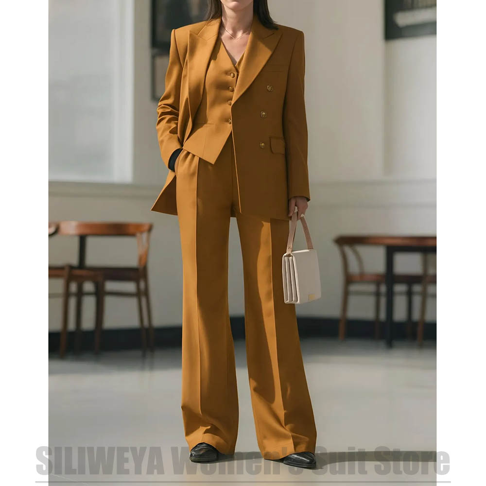 Women Formal Wear Shirt And Pant - レディーススーツ 3ピース ダブルブレスト フォーマル オフィスワークウェア デイリーカジュアル