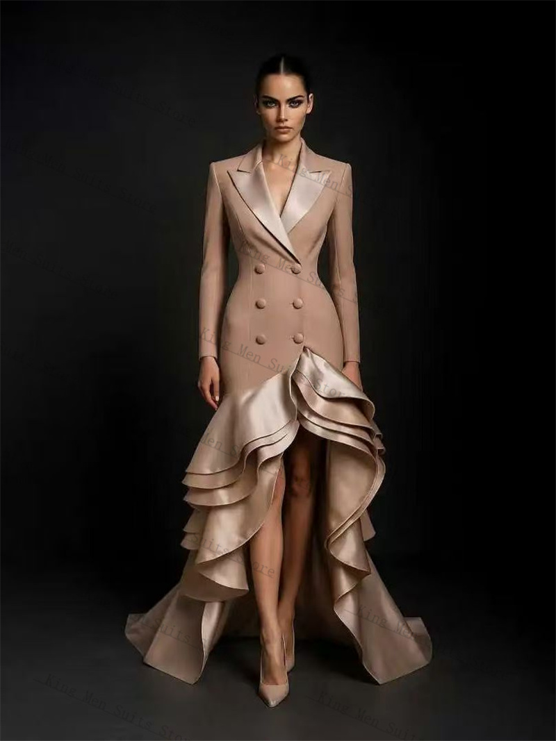 Women'S Formal Wear For A Wedding - シャンパン女性スーツ 1 ピースロングブレザーウエディングドレスカスタマイズされたフォーマルオフィスレディジャケット結婚式のタキシード綿オーバーコート