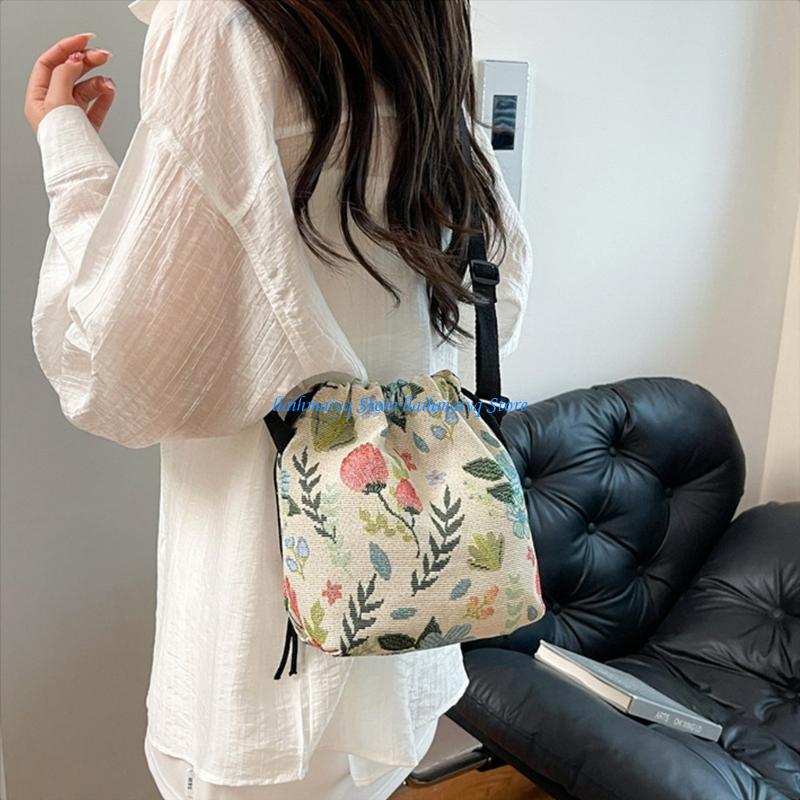 Shoulder Bag Structured - 573B レトロプリント特大ショルダーバッグファッショナブルカジュアルキャンバス財布広々としたインテリア多目的日常使用