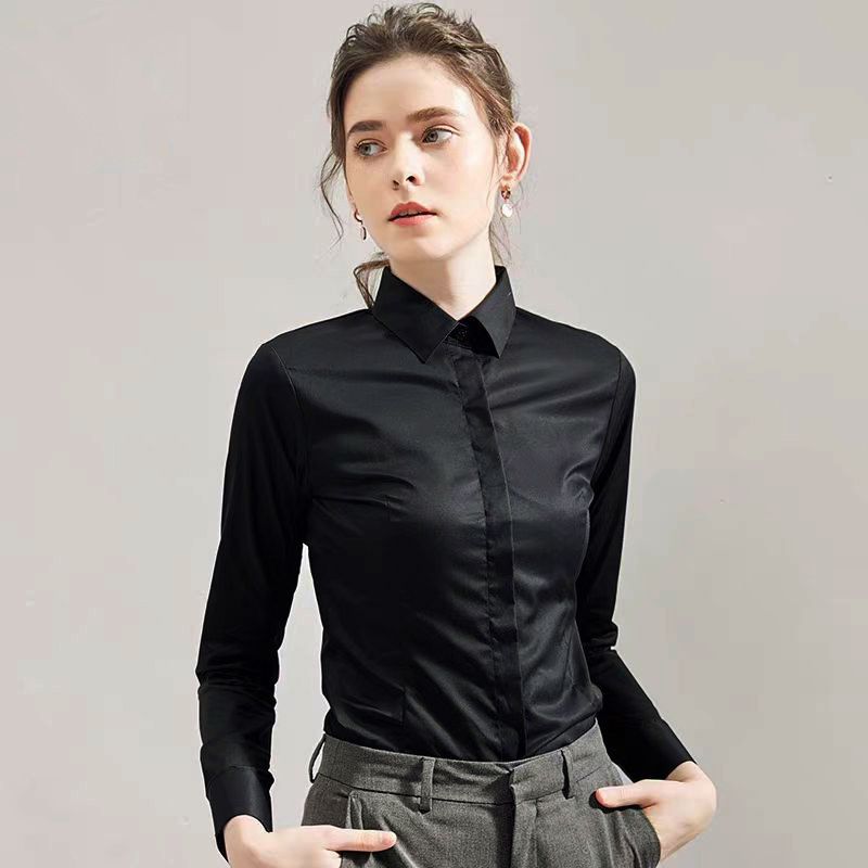 Women Formal Wear Black And White - 夏黒シャツ半袖トップスクエアカラー新しい弾性作業服フォーマルウェア女性のプロフェッショナル白シャツ