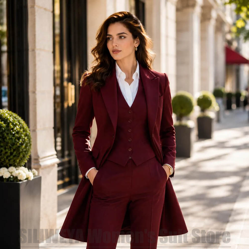 Women'S Elegant Formal Wear - ファッショナブルな女性用3ピーススーツ、エレガントなピークドラペル、シングルブレスト、ロングブレザー、ベスト、パンツ、フォーマル、オフィス、カジュアル、パーティー向けの服装