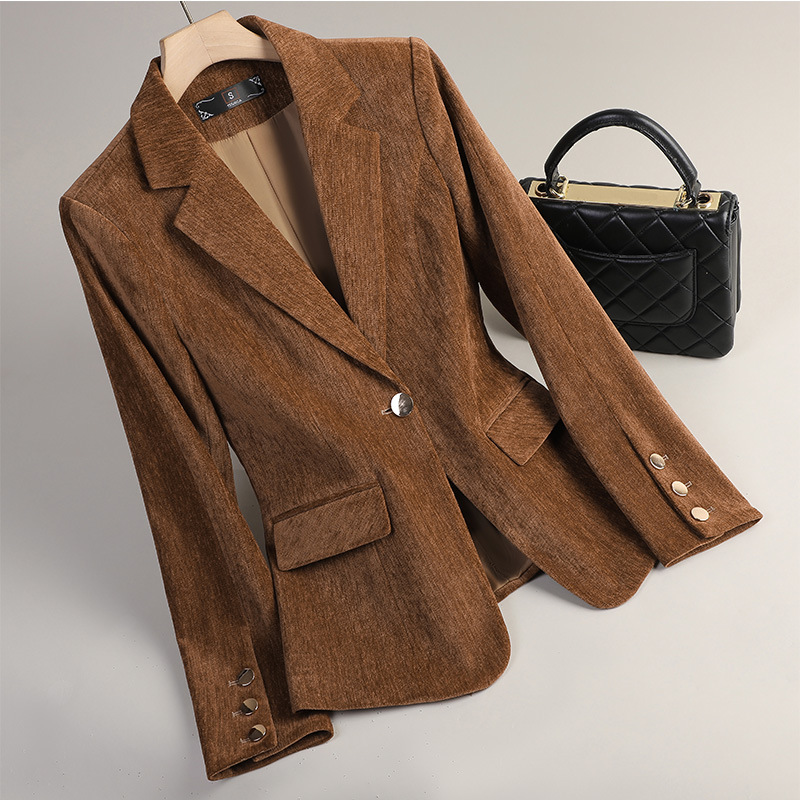Women'S Office Formal Wear For Ladies - イエローゴールドベルベットブレザー女性秋冬カジュアルスーツファッションオフィスレディースブレザービジネスワークウェアフォーマルジャケットコート