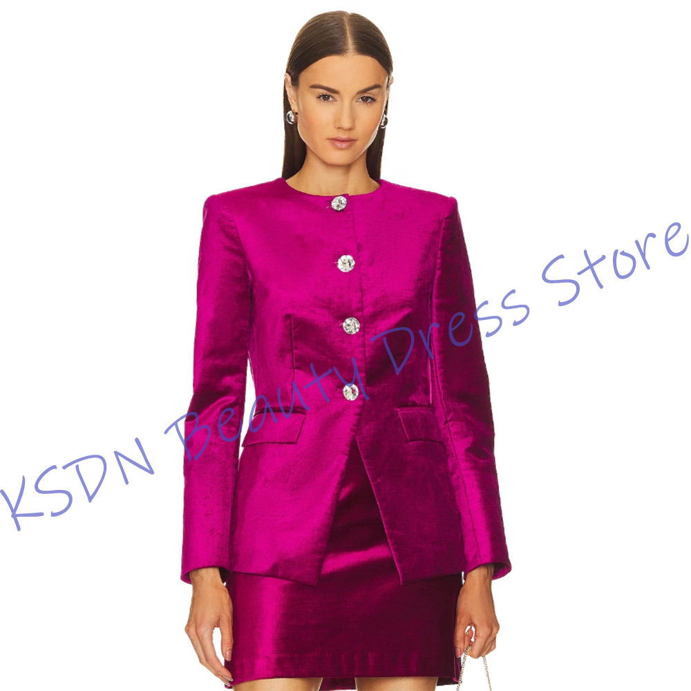 Women'S Elegant Formal Wear - シックな女性用シングルブレストスーツ ホットピンクサテン ツーピース（ジャケット＋ミニスカート）セット エレガントなオフィスウェア イブニングパーティー衣装