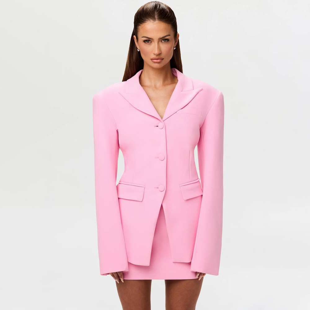 Women'S Elegant Formal Wear - 活気のあるピンクの女性用 2 ピース スーツ セット ピークドラペル