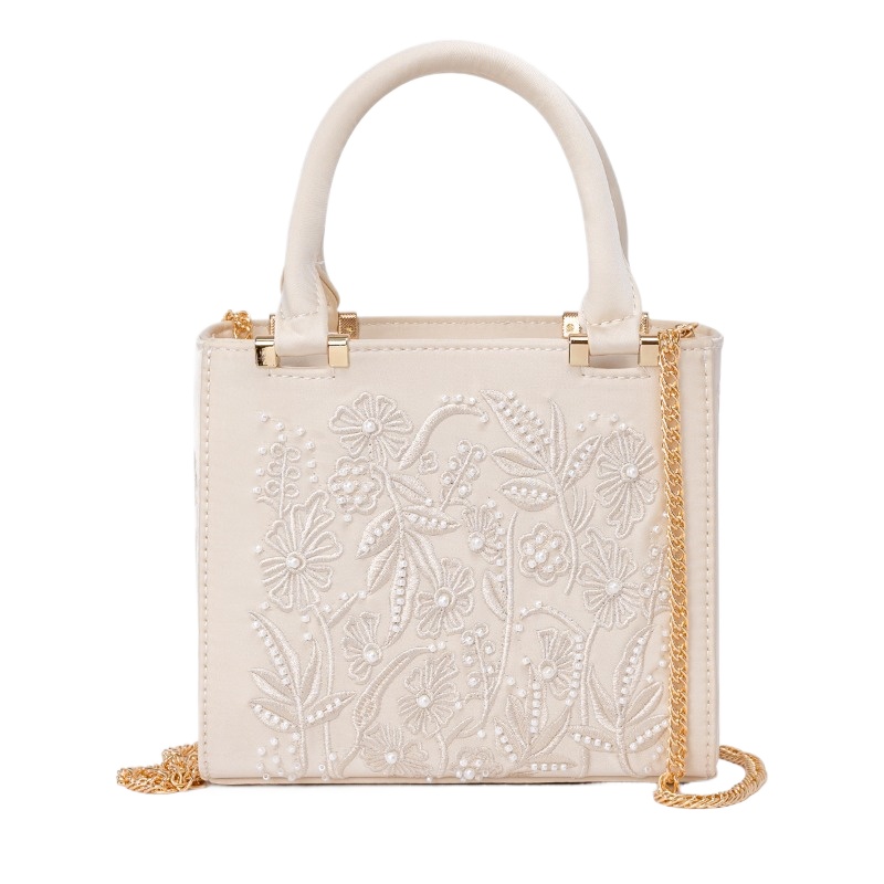 Shoulder Bag Structured - 刺繍入りパールハンドバッグ ヴィンテージ エレガントな構造のトップハンドルショルダーバッグ イブニング ウェディング デイリー用