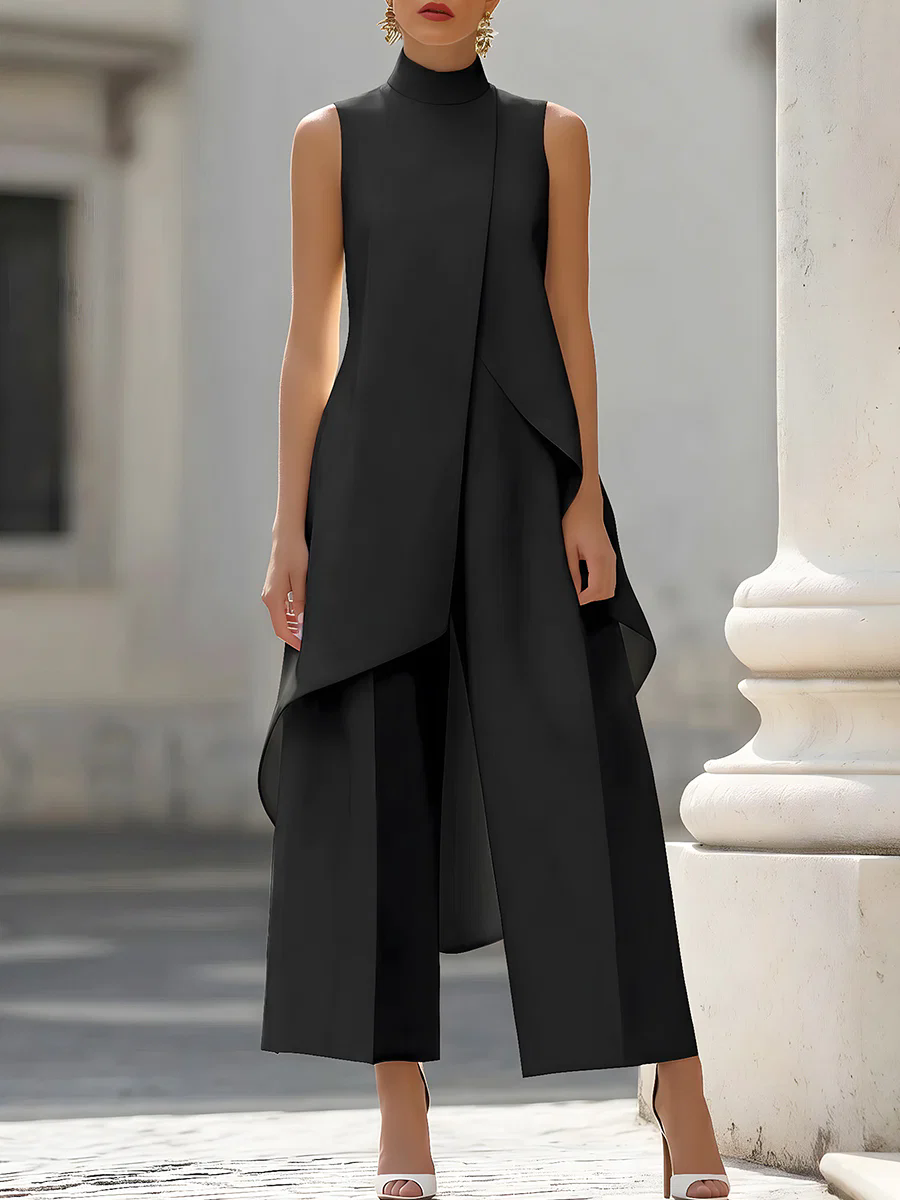 Women'S Elegant Formal Wear - ノースリーブハイネックアシンメトリーオーバーレイジャンプスーツワイドレッグパラッツォパンツエレガントフォーマルイブニングウェア（女性用）