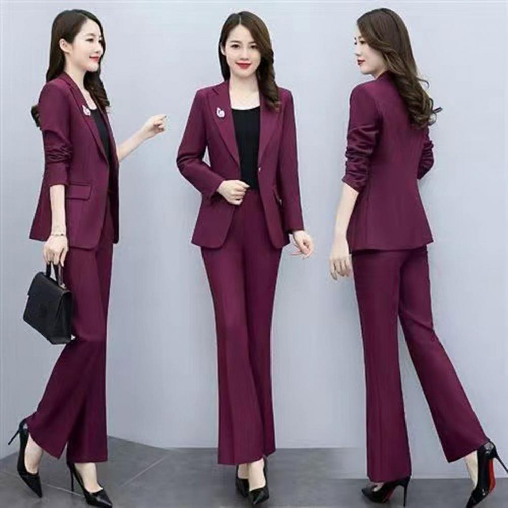 Women'S Office Formal Wear For Ladies - 2点セット レディースフォーマルコートパンツセット 襟付き長袖スーツジャケット スリムフィット 無地フレアパンツ デイリーウェア