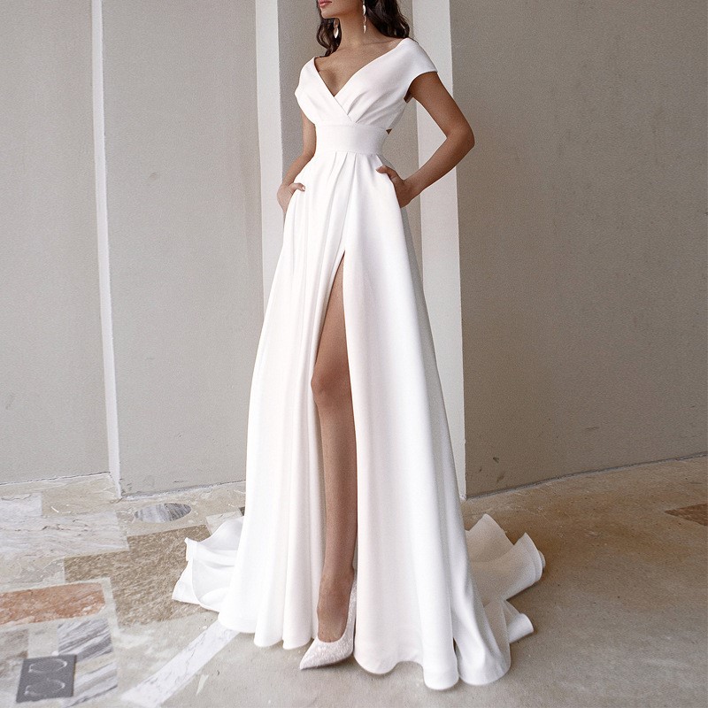Women Formal Wear Black And White - 新しいエレガントなフロア丈レディースドレス、セクシーなスリット入りミッドウエスト、無地のイブニングウェア、赤、黒、白、カラフルなラッフルヘム、フォーマルな装い