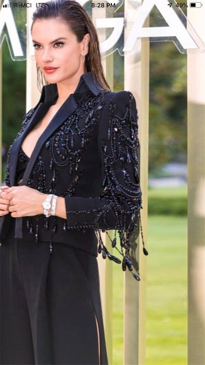 黒クリスタル女性スーツセット 2 ピースショートブレザー + - Women'S Formal Wear For A Wedding のレビューと価格