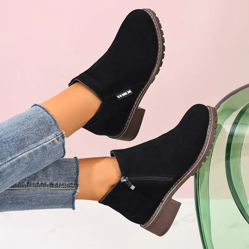 女性秋冬アンクルブーツサイドジッパーチャンキーヒール快適ファ - Women Formal Wear With Shoes のレビューと価格