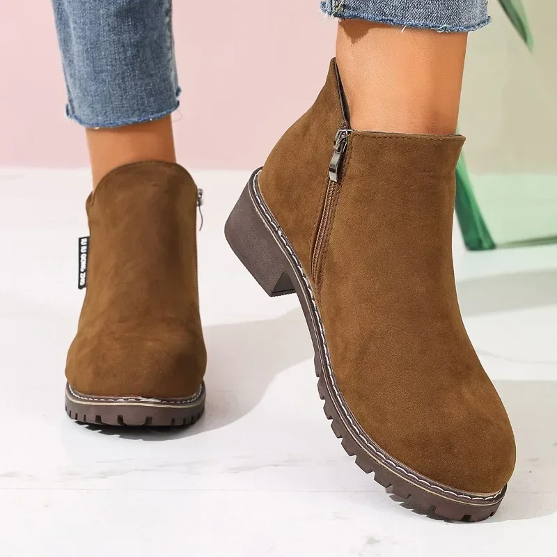 女性秋冬アンクルブーツサイドジッパーチャンキーヒール快適ファ - Women Formal Wear With Shoes のレビューと価格