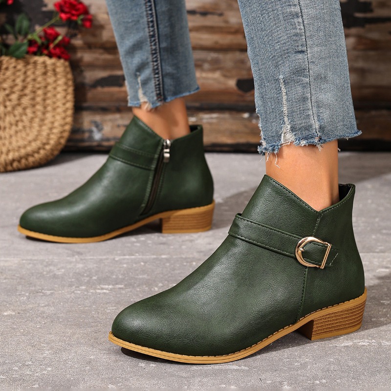 女性の秋冬アンクルブーツサイドジッパーチャンキーヒール快適で - Women Formal Wear With Shoes のレビューと価格