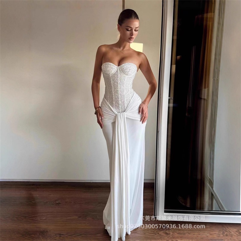グリッタースパンコール女性プロムドレススカーフ付きセクシーな - Women Formal Party Wear Dress のレビューと価格