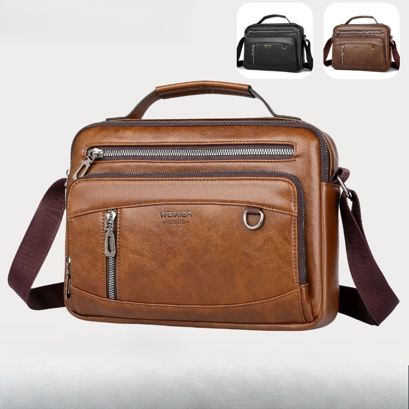 複数のポケットが付いたメンズPUレザーショルダーバッグ -  - Structured Handbag Work のレビューと価格