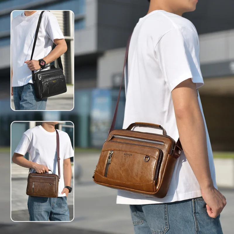 複数のポケットが付いたメンズPUレザーショルダーバッグ -  - Structured Handbag Work のレビューと価格