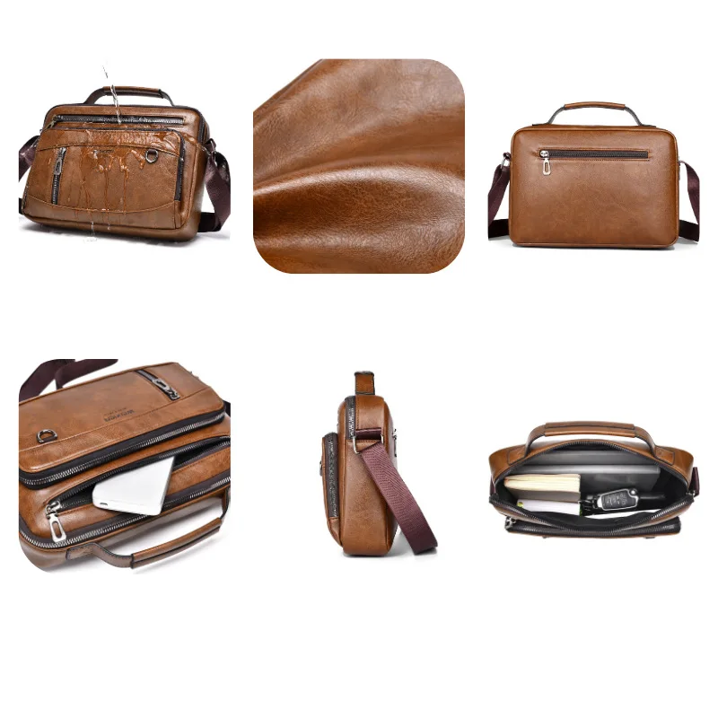 複数のポケットが付いたメンズPUレザーショルダーバッグ -  - Structured Handbag Work のレビューと価格