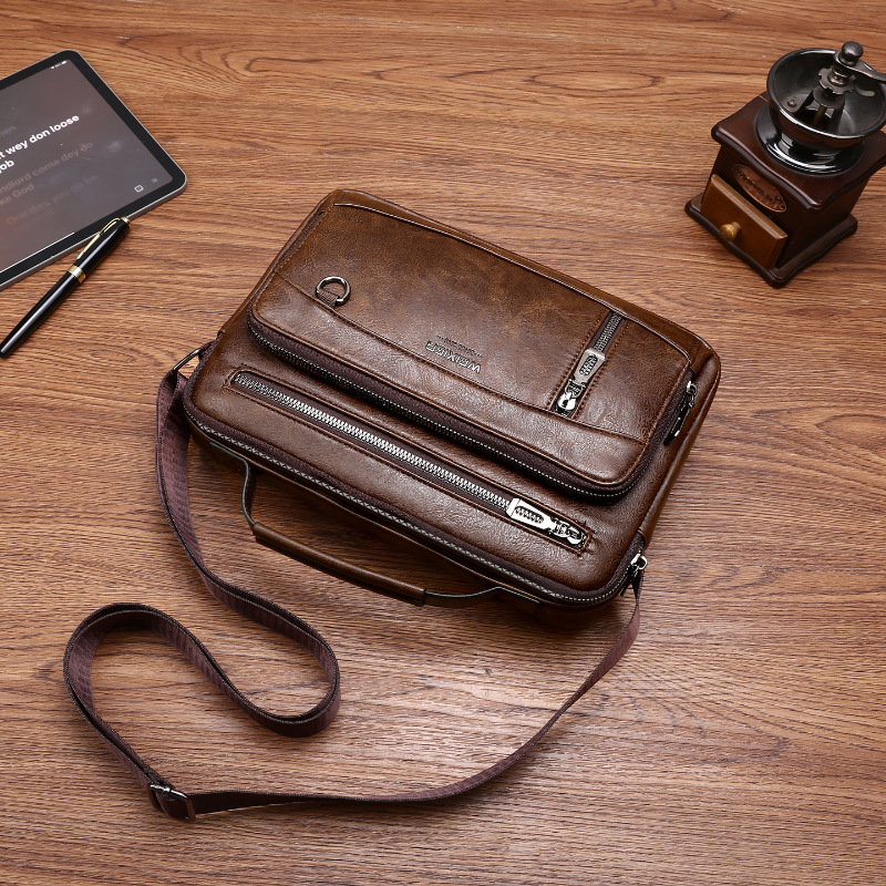 複数のポケットが付いたメンズPUレザーショルダーバッグ -  - Structured Handbag Work のレビューと価格