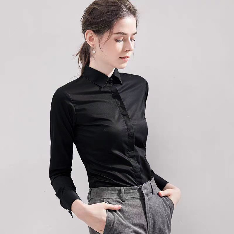 夏黒シャツ半袖トップスクエアカラー新しい弾性作業服フォーマル - Women Formal Wear Black And White のレビューと価格