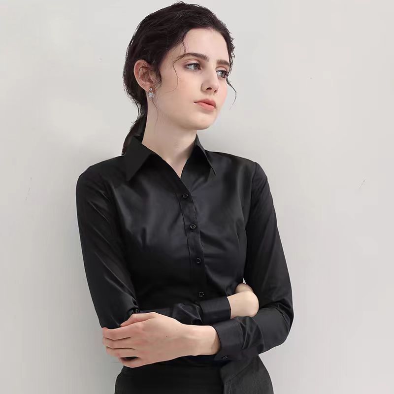夏黒シャツ半袖トップスクエアカラー新しい弾性作業服フォーマル - Women Formal Wear Black And White のレビューと価格