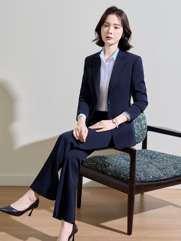 ネイビーブルーの女性用プロフェッショナルスーツ、春と秋の面接 - Women Formal Wear Shirt And Pant のレビューと価格