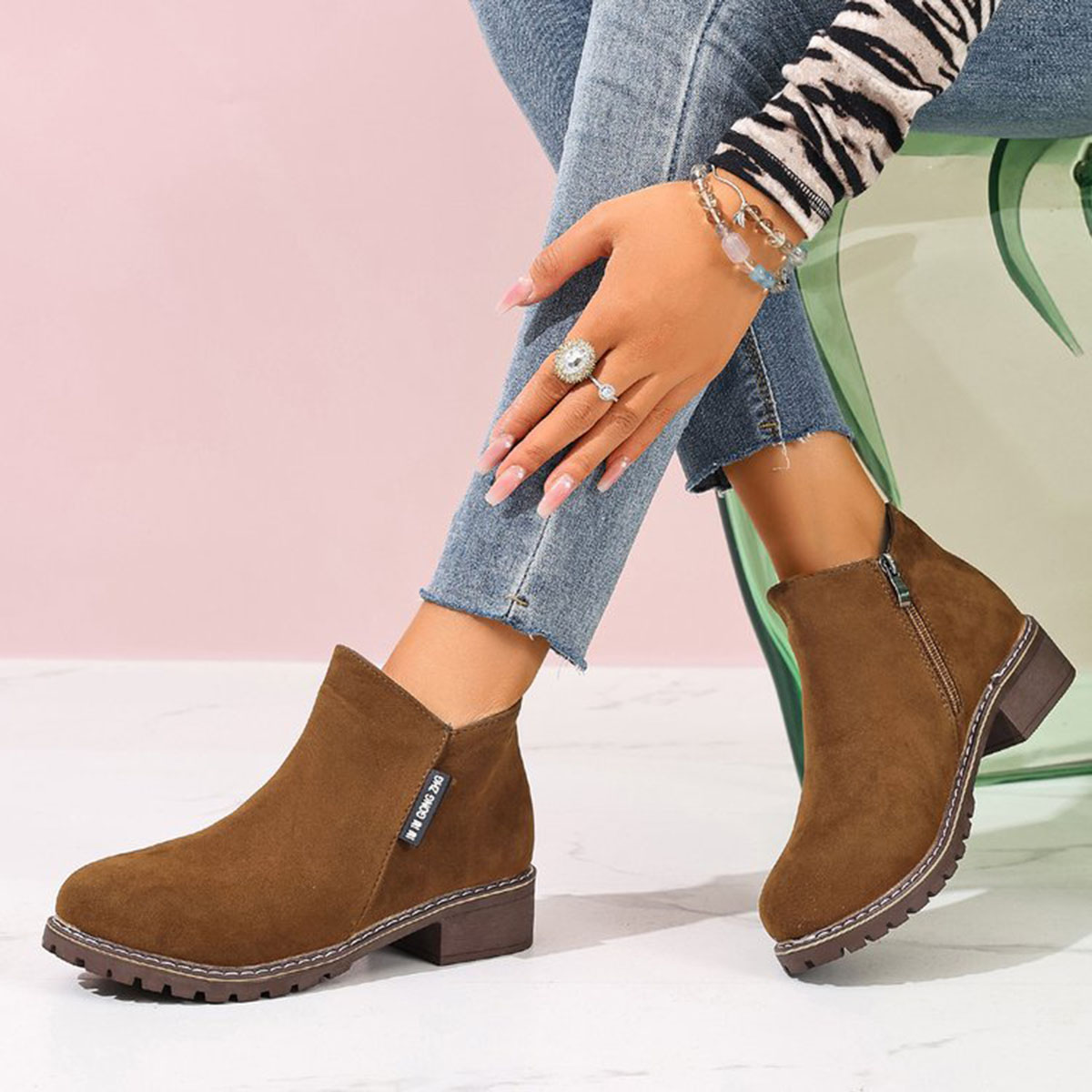 女性秋冬アンクルブーツサイドジッパーチャンキーヒール快適ファ - Women Formal Wear With Shoes のレビューと価格