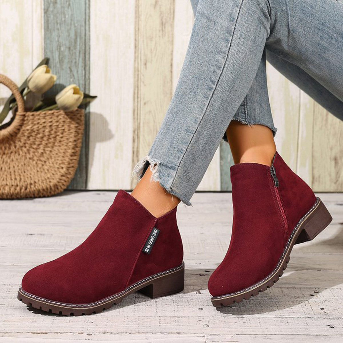 女性秋冬アンクルブーツサイドジッパーチャンキーヒール快適ファ - Women Formal Wear With Shoes のレビューと価格