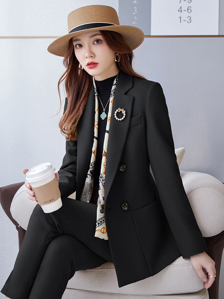 レディース2ピースビジネススーツセット、ポケット付きダブルブ - Women Formal Wear Shirt And Pant のレビューと価格