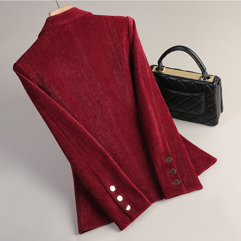 イエローゴールドベルベットブレザー女性秋冬カジュアルスーツフ - Women'S Office Formal Wear For Ladies のレビューと価格