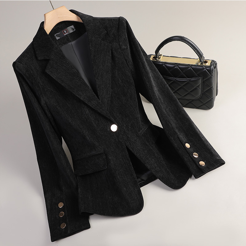 イエローゴールドベルベットブレザー女性秋冬カジュアルスーツフ - Women'S Office Formal Wear For Ladies のレビューと価格