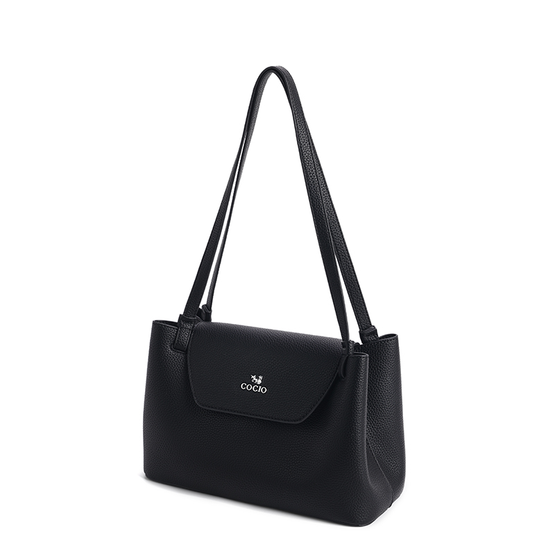 女性用ブラックレザーハンドバッグ、構造化フラップバッグ、ダブ - Shoulder Bag Structured のレビューと価格