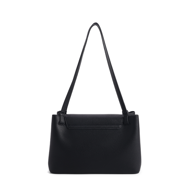 女性用ブラックレザーハンドバッグ、構造化フラップバッグ、ダブ - Shoulder Bag Structured のレビューと価格