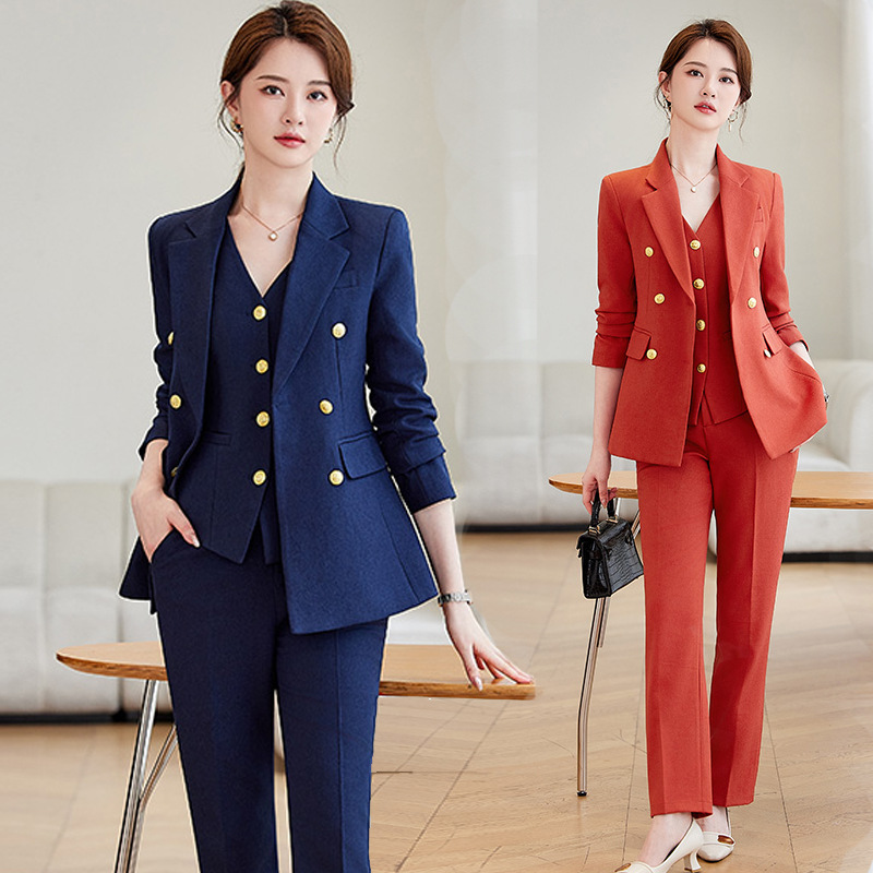 女性用ネイビーブルースーツセット、春と秋のプロフェッショナル - Women'S Elegant Formal Wear のレビューと価格