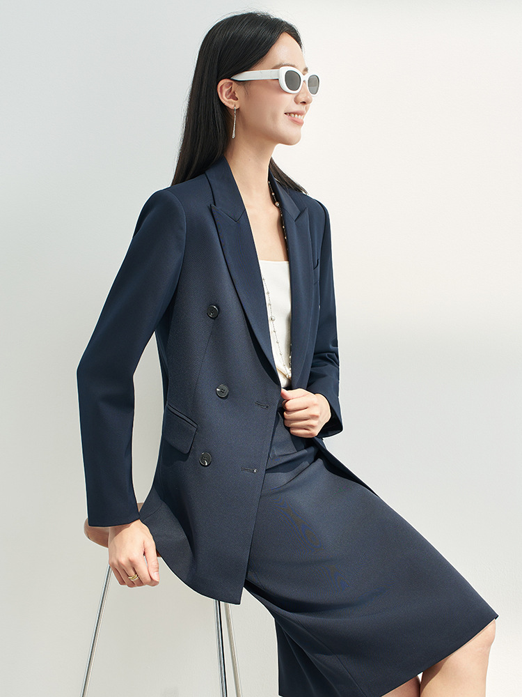 ネイビーブルーのプロフェッショナルスカートスーツ（女性用）、 - Women Formal Wear Shirt And Pant のレビューと価格